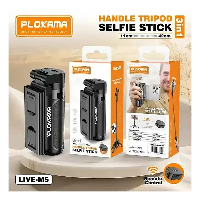 PLOKAMA live-M5 Extendable Grip Tripod Mini Selfie Stick...